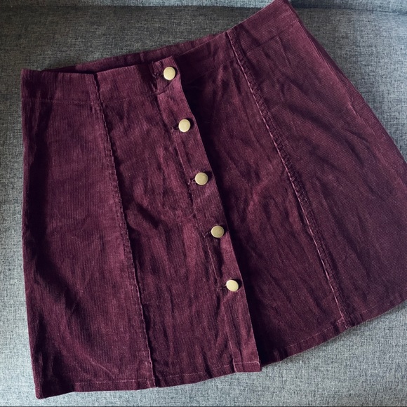 Burgundy Corduroy Skirt - Picture 2 of 4
